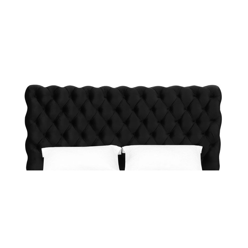 Grand lit noir avec tête de lit et style de chambre à coucher moderne pour un revêtement luxueux, Grand lit, Noir
