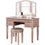 Ensemble de coiffeuse 3 pièces avec tabouret rembourré Enay, miroir, 5 tiroirs, or rose-127850198