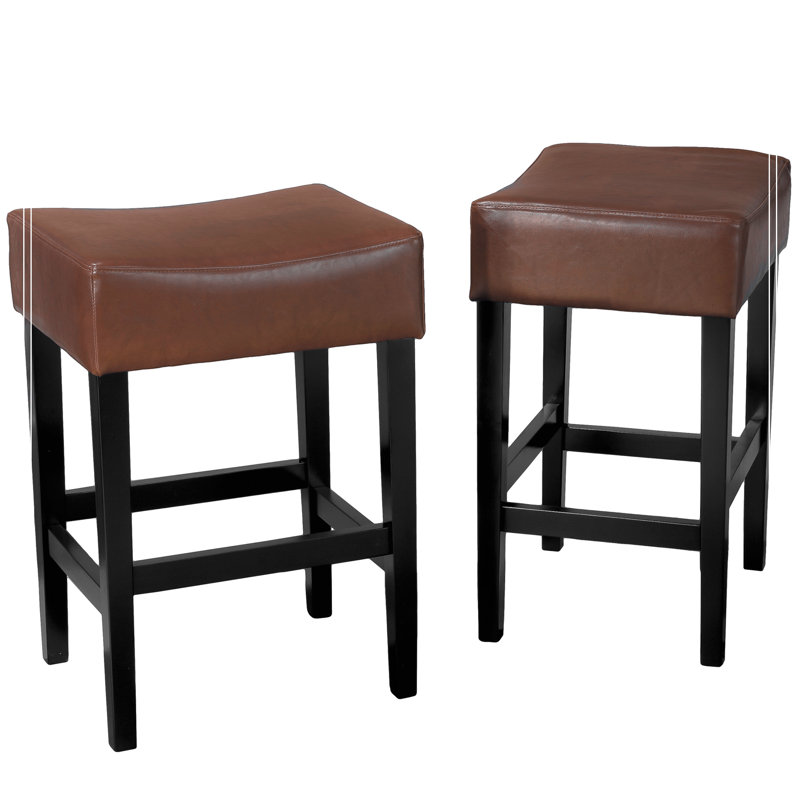 Ensemble de 2 tabourets de bar en cuir sans dossier de 26,75 po de hauteur de comptoir, Brun