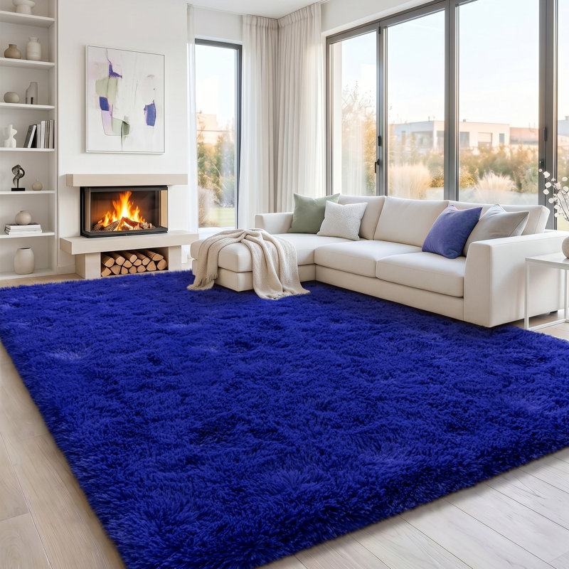 Solid Rug Soft Fluffy Bright Blue Indoor Area Rug for Living Room Bedroom Nursery Kids Room, Rectangle 6' x 9', Bright Blue