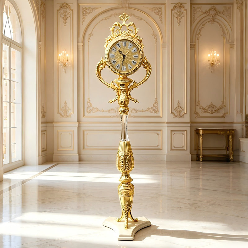 Horloge de plancher 70,87 "dorée et gravée de style européen