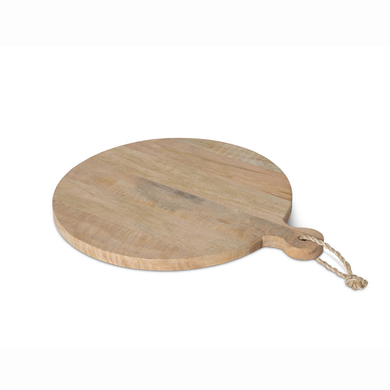 Large Round Natural Mango Wood Cutting Board with Rope Loop