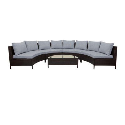 5 Pieces All-Weather Brown PE Rattan Wicker Sofa Set Outdoor Patio Sectional Furniture Set Half-Moon Sofa Set with Tempered Glass Table, Gray -  Latitude Run®, 2DBD881274C0467388FA534703E982D5