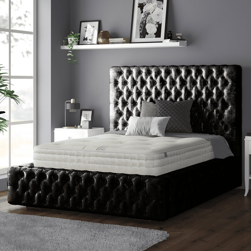 Clovis Upholstered Bed, Super King (6'), Black Crush, Crush Velvet