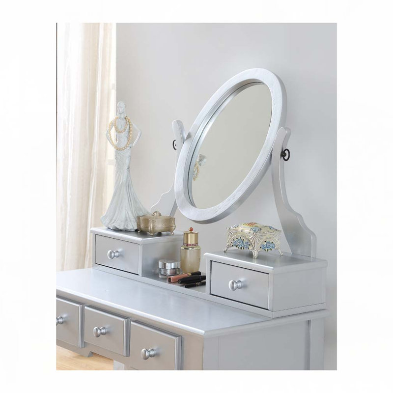 Ensemble coiffeuse et tabouret en bois, Argent argent
