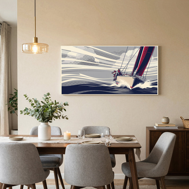 Art rétro sur toile, vagues sur fond bleu marine, 32“W x 16”H