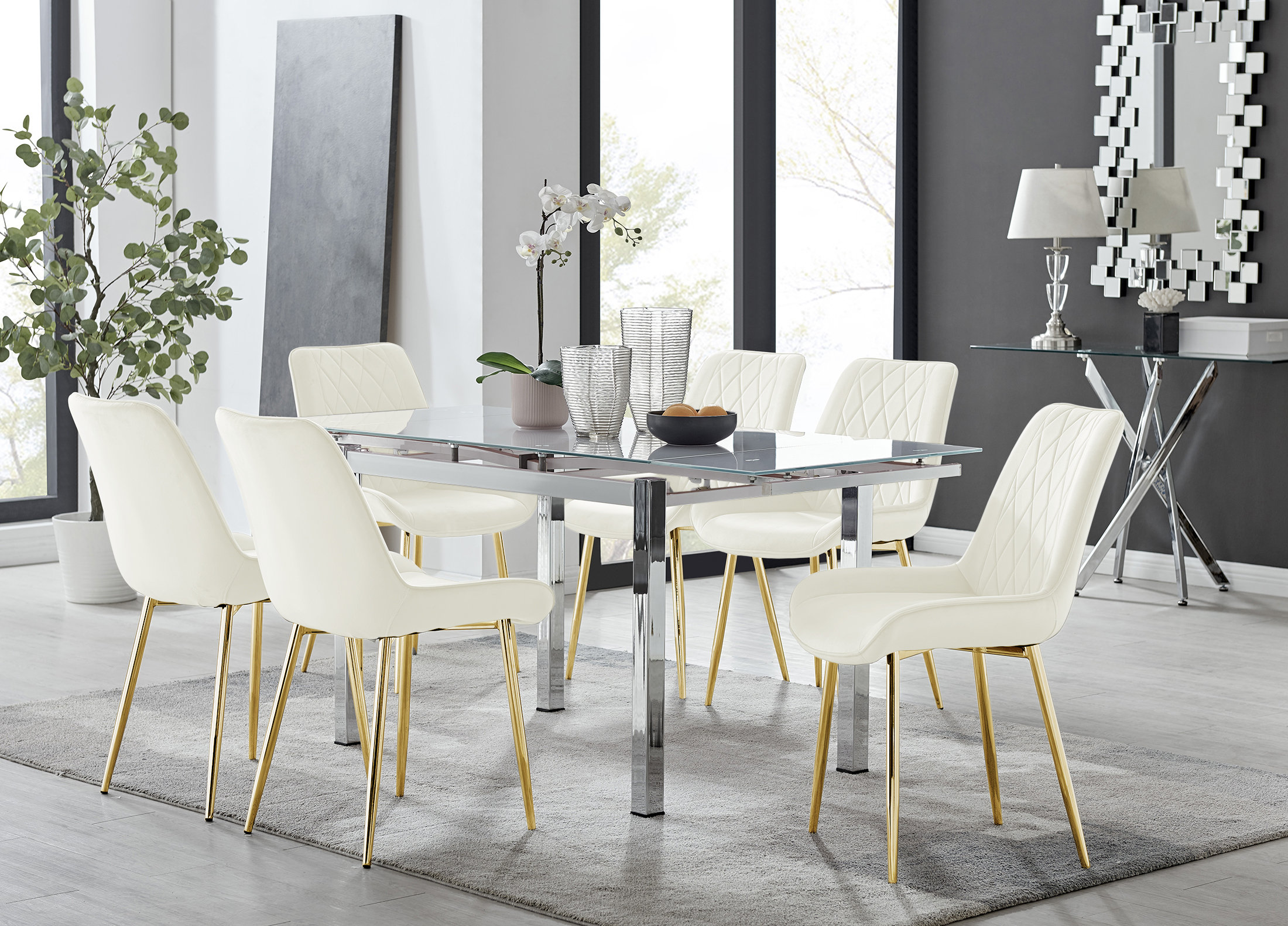 Grey extendable cheap dining table set