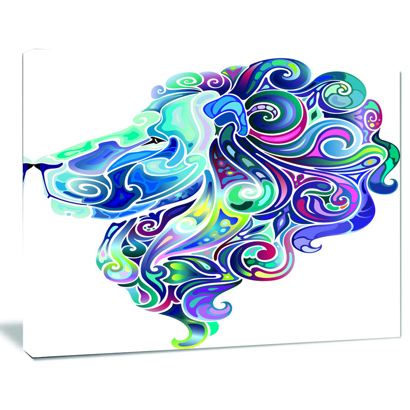« blue lion abstract art », impression, H 16 po x l 32 po x P 1 po, H 36 po x l 46 po x P 1,5 po