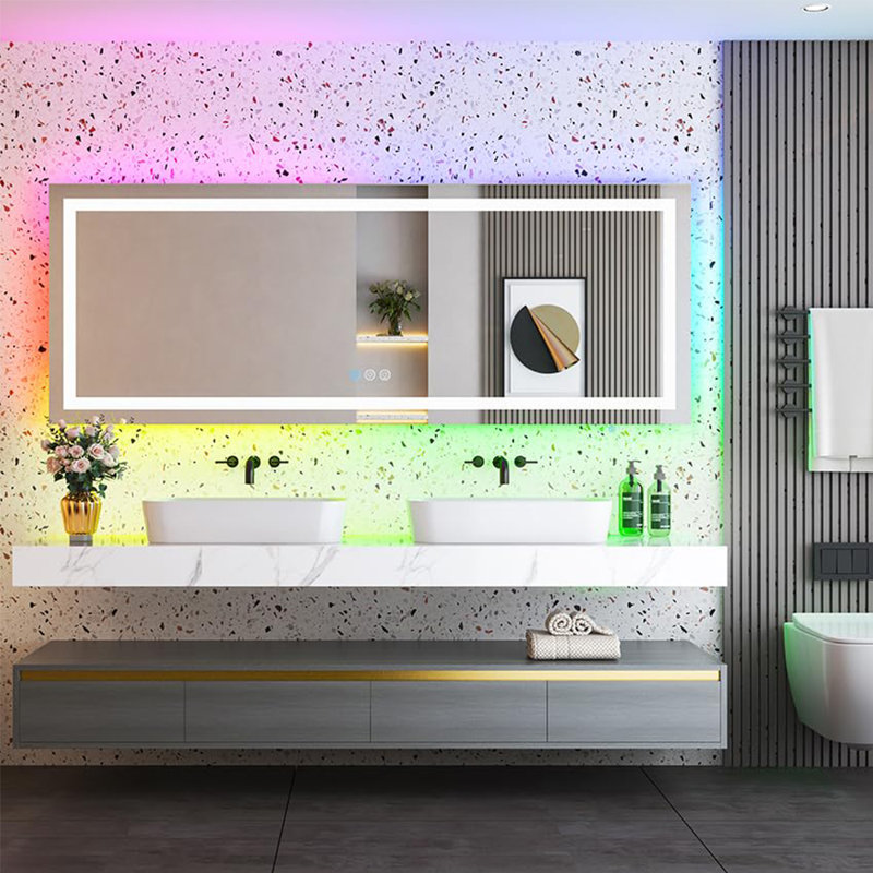  Wayfair Basics® UL Certified RGB Backlit & LED Frontlit Anti-Fog Tempered Glass Bathroom/Vanity Mirror, 84" x 32"