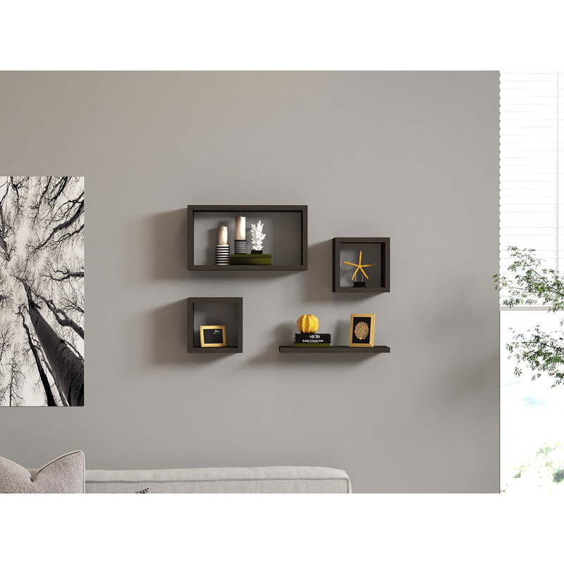 Ensemble de tablettes murales modernes (3 pièces), couleur anthracite, 9,4 x 17,3 x 5,9 pouces | 100% panneau de particules enduit de mélamine, épaisseur: 0,7 pouce | Design scandinave élégant, parfait pour l'organisation à la maison ou au bureau