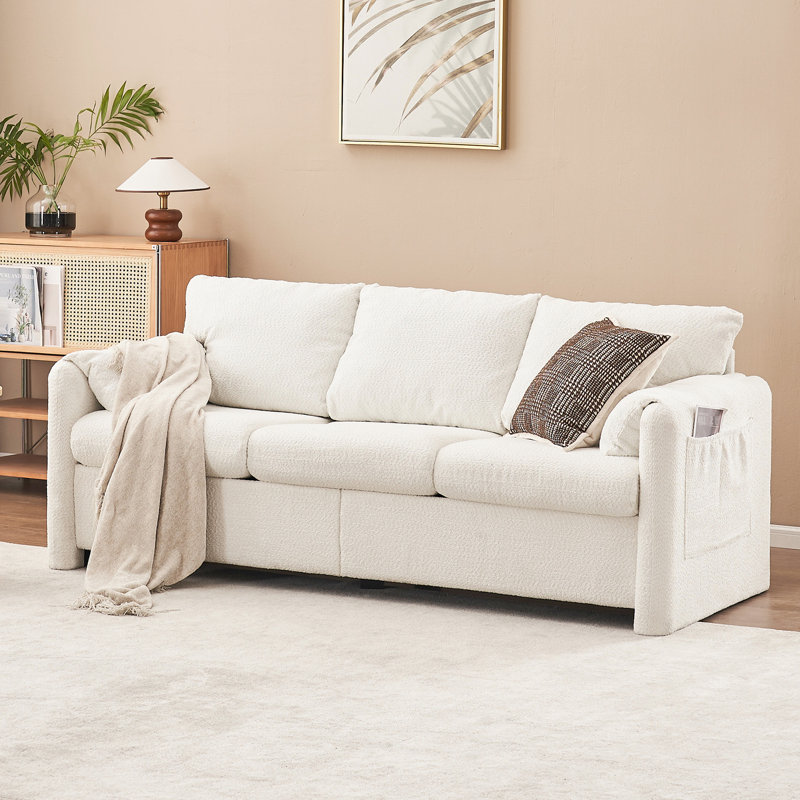 Blanc 77 po 3, avec revêtement et cadre en chenille pour un canapé moderne et élégant, en blanc, rembourrage doux en tissu, 3