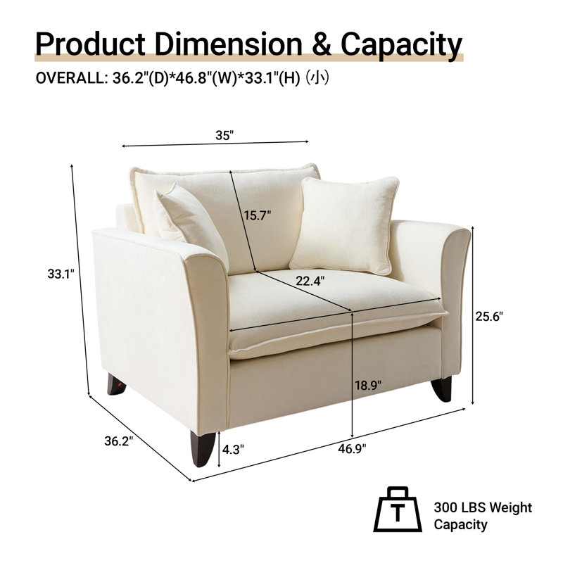 46.9" W Chenille Cloud Armchair Oversized Upholstered Single Sofa Chair With Pillows For Living Room Apartment Office