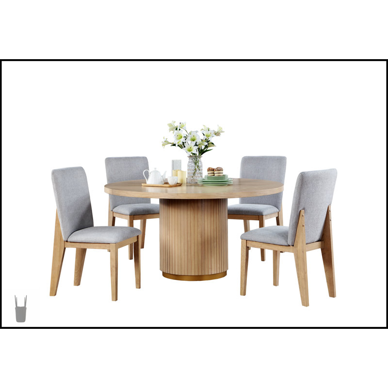 Ensemble de table de salle à manger Caspian 5 pièces 59 pouces avec finition chêne et chaises confortables, parfait pour les réunions de famille et les dîners élégants.