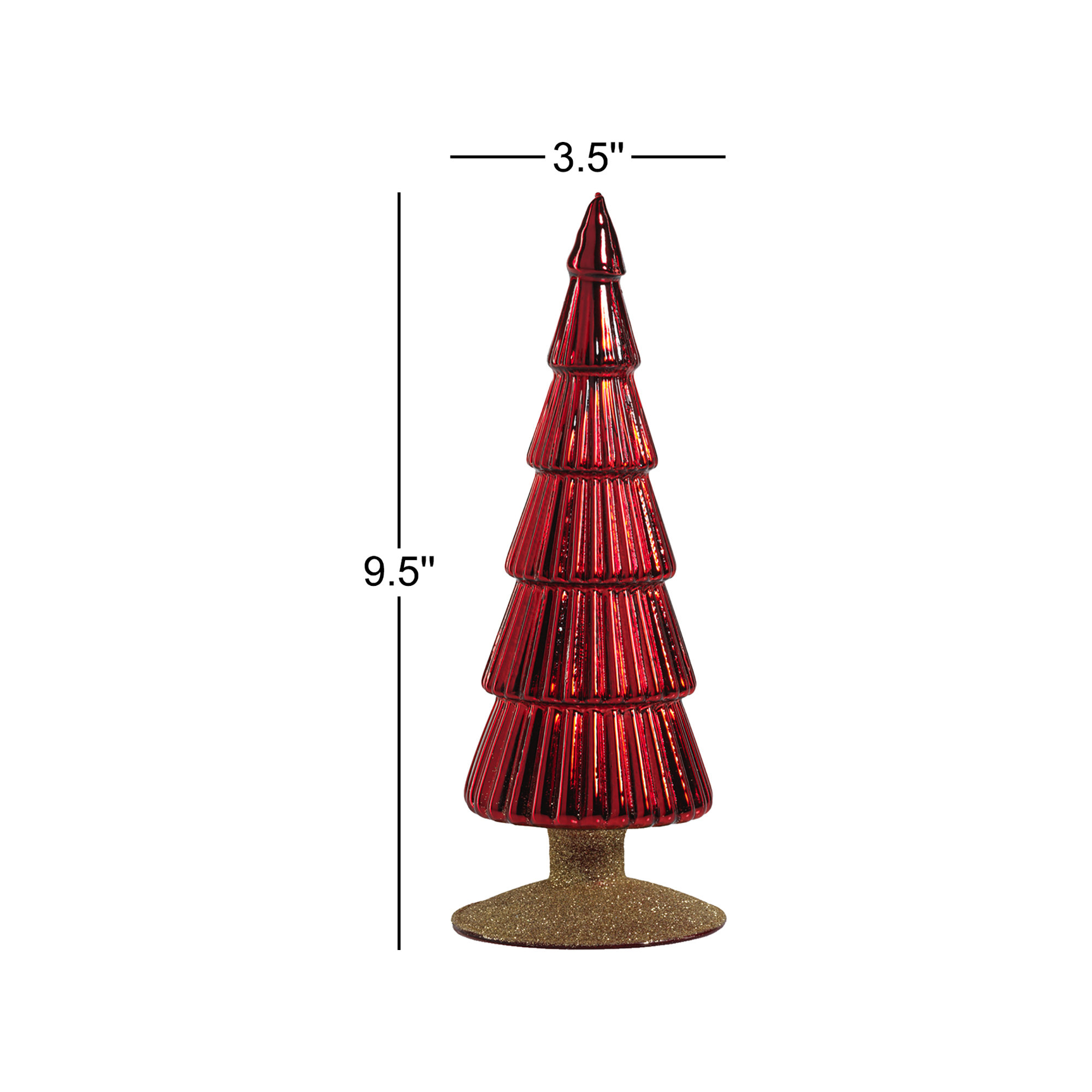 Dembe Classic Red Glass Tree on Gold Glitter Base, Set of 2, 9.5" H x 3.5" W x 3.5" D, Green/Gold