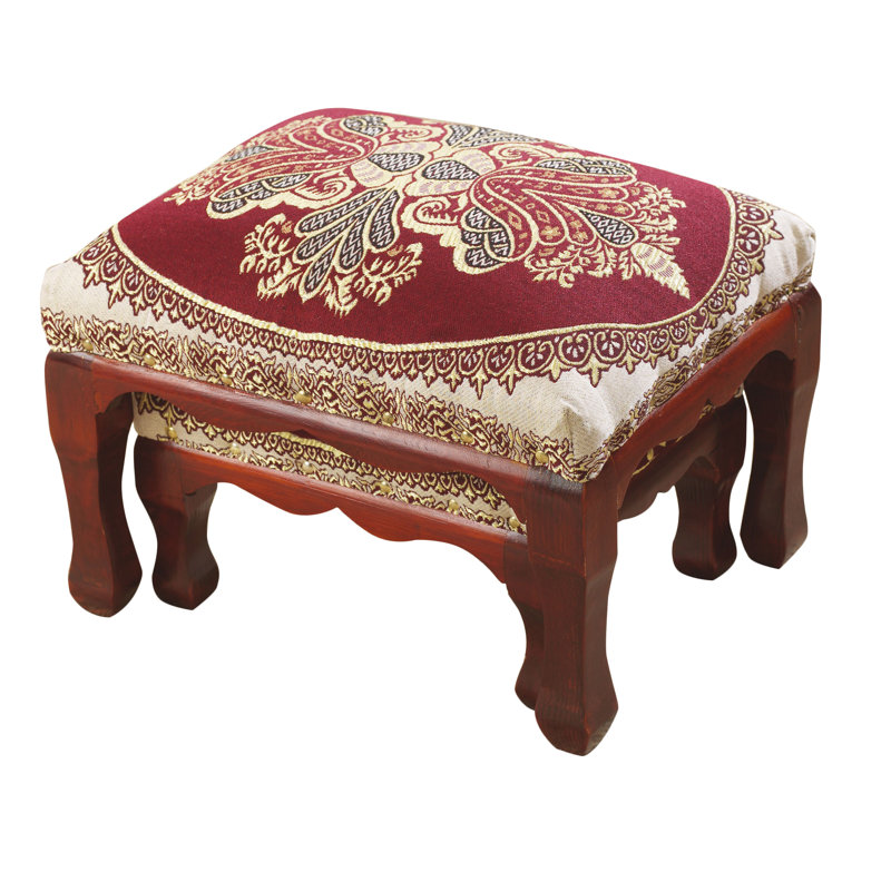 2x Stackable Wide Floral Ottomans, Burgundy