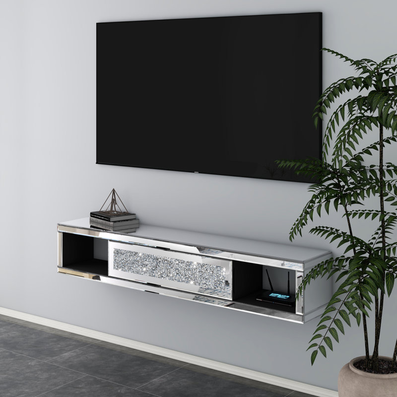 Amla Mirrored Floating Wall Mounted TV Stand
