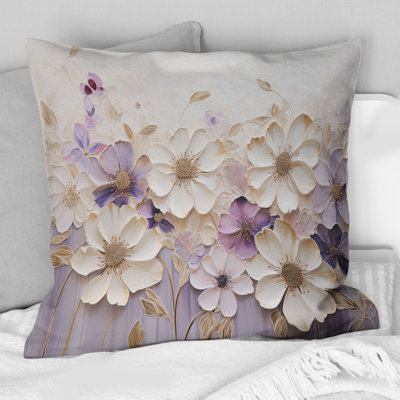 Coussin Beige et mauve orné Violets I - Violets