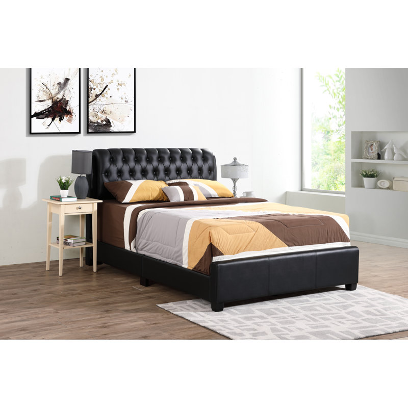 Marilla Vegan Leather Standard Bed, Queen, Black