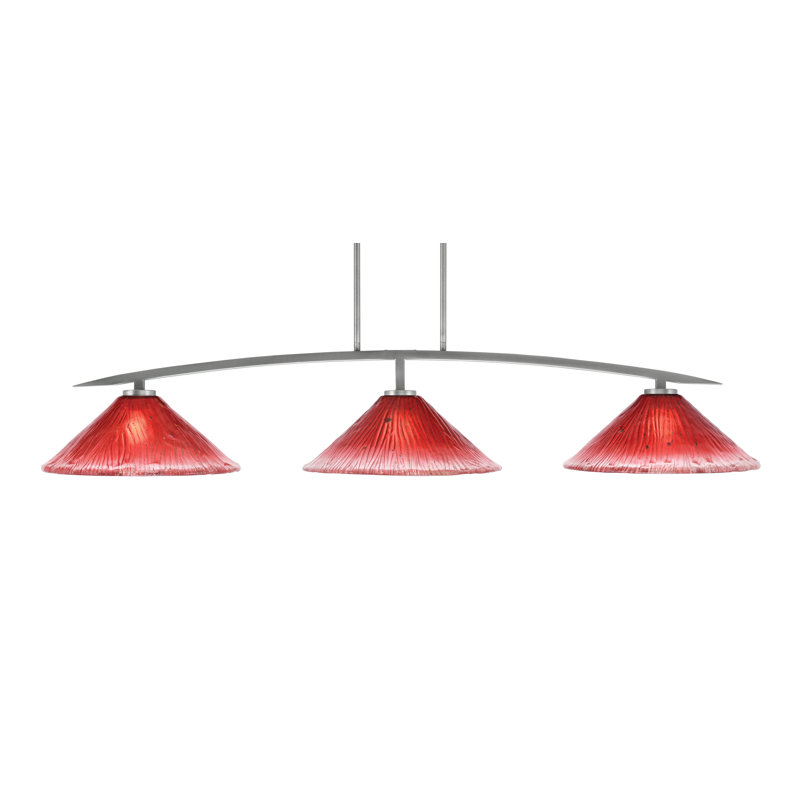 Barre d'éclairage à 3 lumières avec verre en cristal 16 po Kurve, Rouge, Nickel