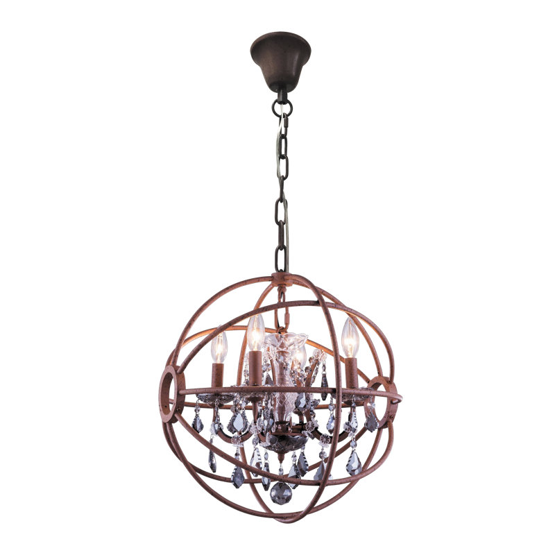 Lustre de globe terrestre unique 4 lumières Mendelson, Noir fumé, Or français