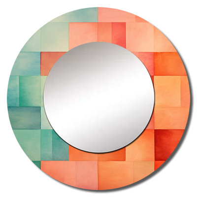 Coral Cubes Melody Shapes - Abstract Shapes Round Mirror Wall Decor
