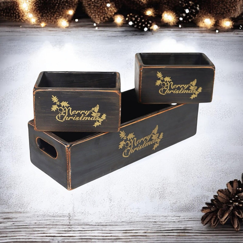 Aniyja 4 Piece Handmade Wooden Decorative Box Set, Black