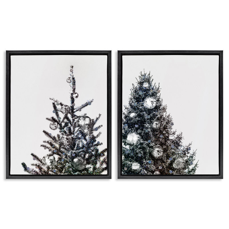 Ensemble de 2 toiles flottantes avec arbre disco, arbre de Noël encadré par Victoria Barnes, H 31 po x l 25 po