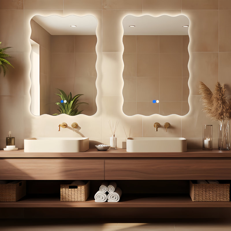 Wavy Frameless Led Wall Mirror, 30" x 20"