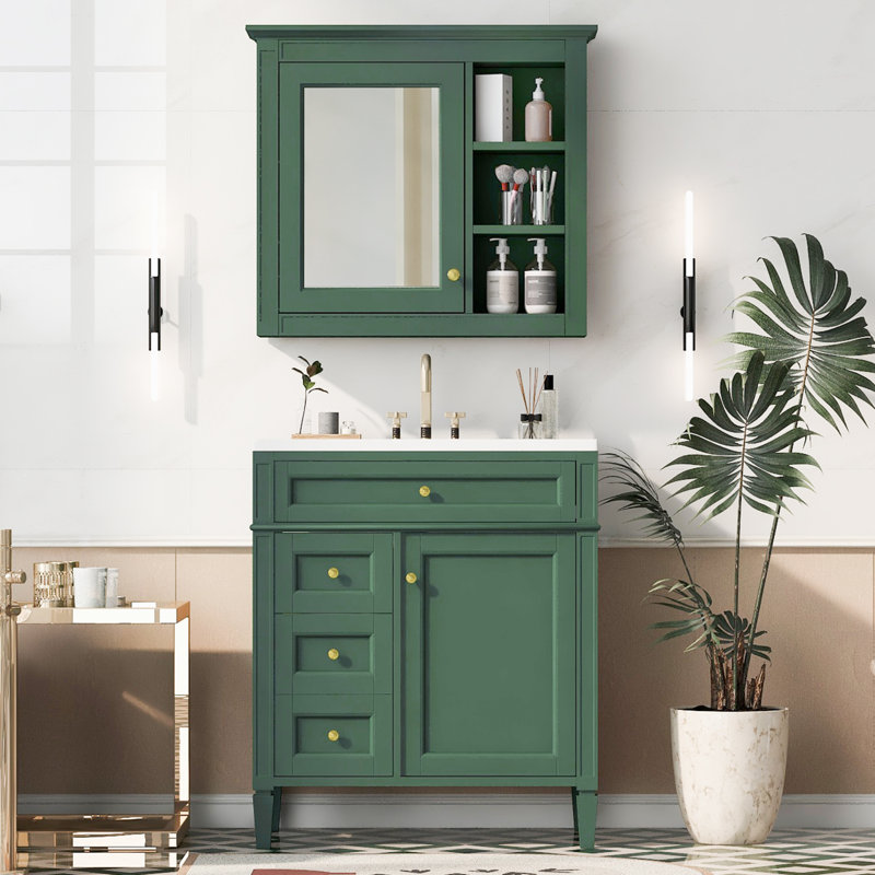 Meuble-lavabo simple 30 po avec plateau en bois manufacturé Meraris, Vert