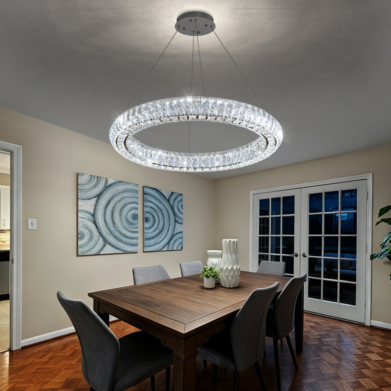 Luminaires modernes en cristal avec anneaux, 1 anneau 24 po, Noir
