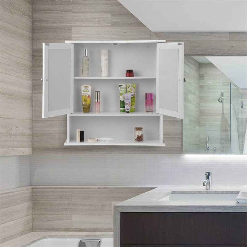 Elfrida 583mm W 560mm H Surface Framed Medicine Cabinet Mirror 3 Adjustable, White