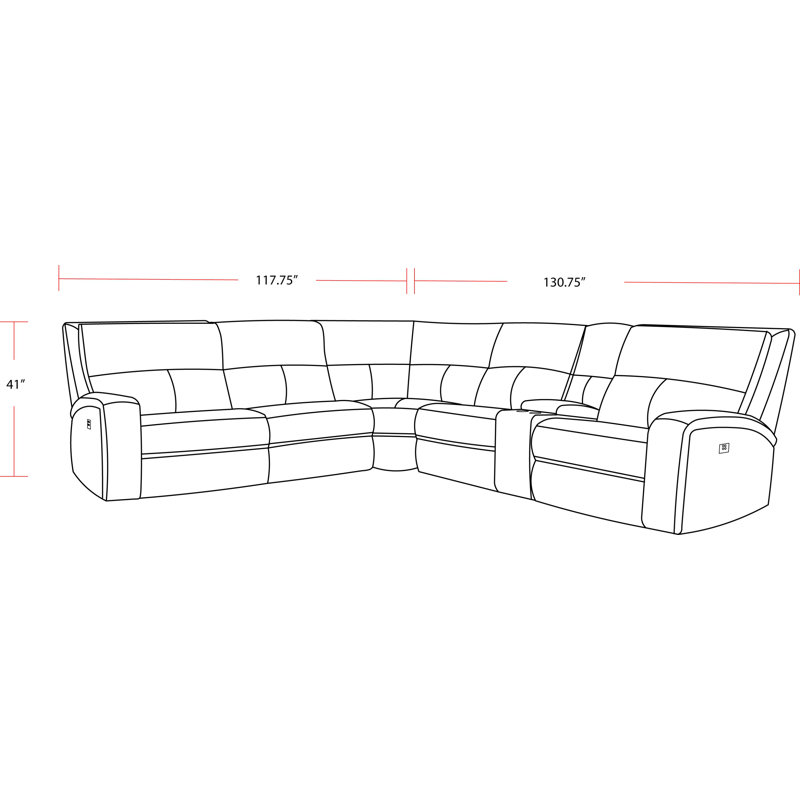 Polla Upholstered Power Reclining L-Shaped Sectional Symmetrical, Slate
