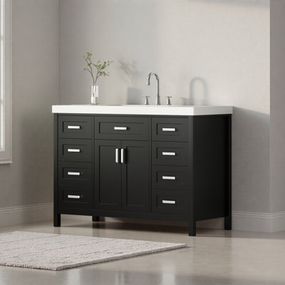 Meuble-lavabo 48 po avec lavabo, 2 portes et 8 tiroirs, système de fermeture en douceur, conception classique