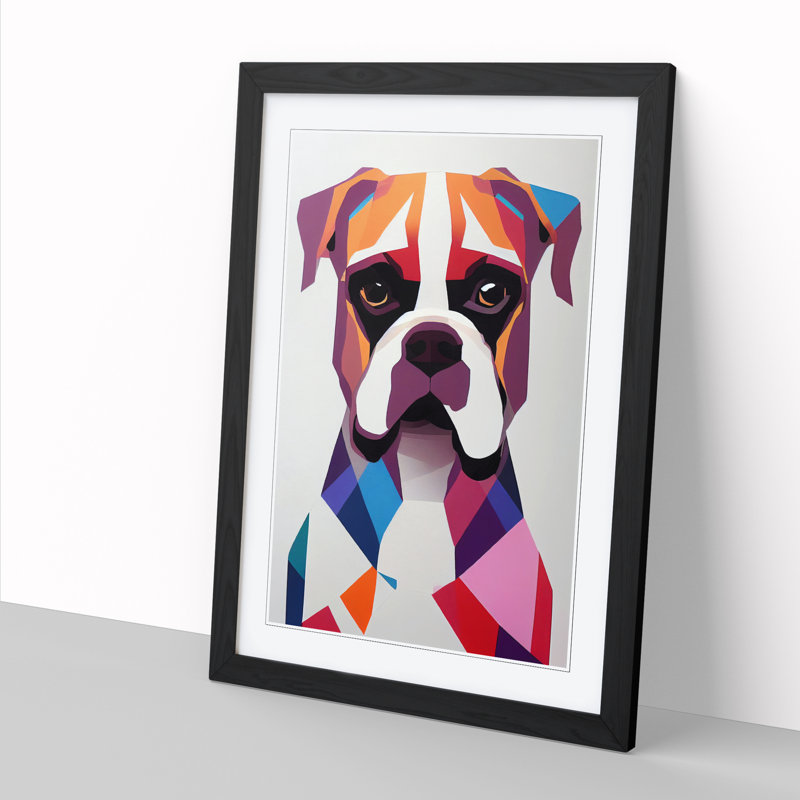 Boxer Dog Abstract 1 Piece Single Picture Frame Wall Art, 46cm H x 34cm W, Oak