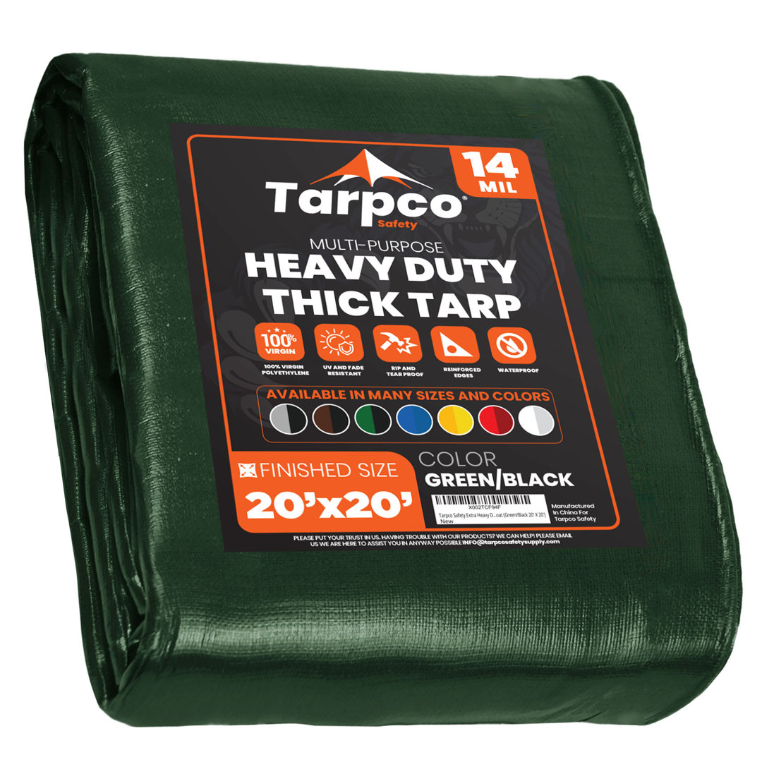 20 ft. x 20 ft. 14 Mil Heavy Duty Polyethylene Tarp, Waterproof, UV Resistant Tarpco Safety 