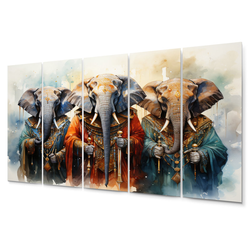 African Sacred Elephants II 5 Pieces