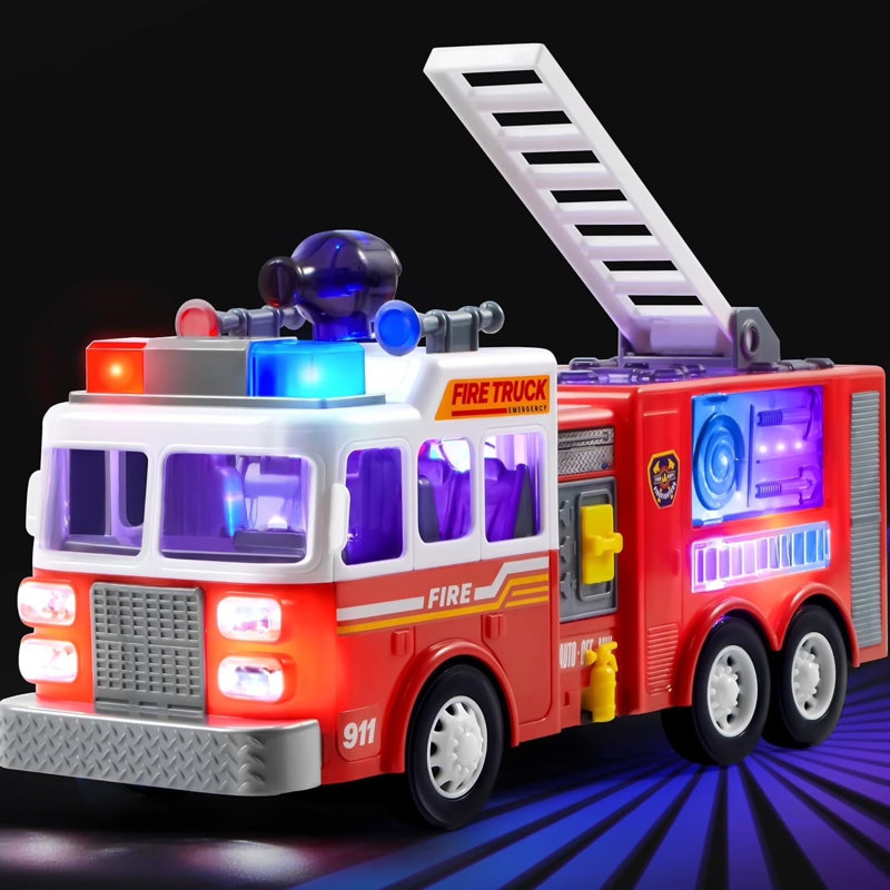Jouet de camion de pompiers à DEL pour enfants, camions de pompiers Bump and Go avec projecteurs et sirènes à DEL, jouet éducatif pour tout-petits, excellent cadeau d'anniversaire de Noël pour les garçons et les filles