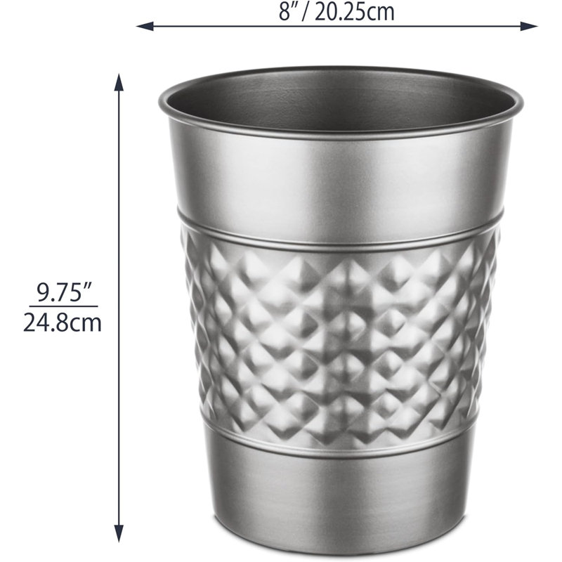 Silver Geometric Embossed Metal Waste Basket