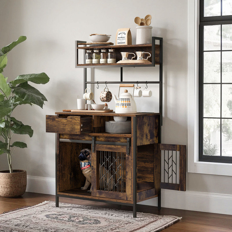 Armoire d'entrée industrielle 31,5 "avec cage pour chien, prises de courant et crochets de rangement