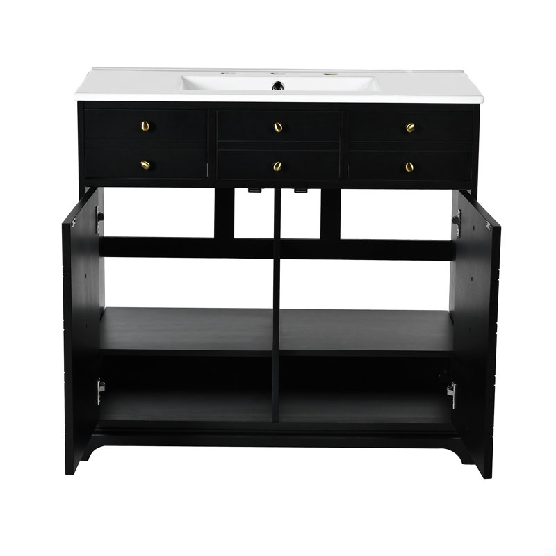 36" Bathroom Vanity With Ceramic Sink Combo, Frame Bathroom Storage Cabinet, Freestanding Vanity Set With 2 Drawers& Soft Closing Doors