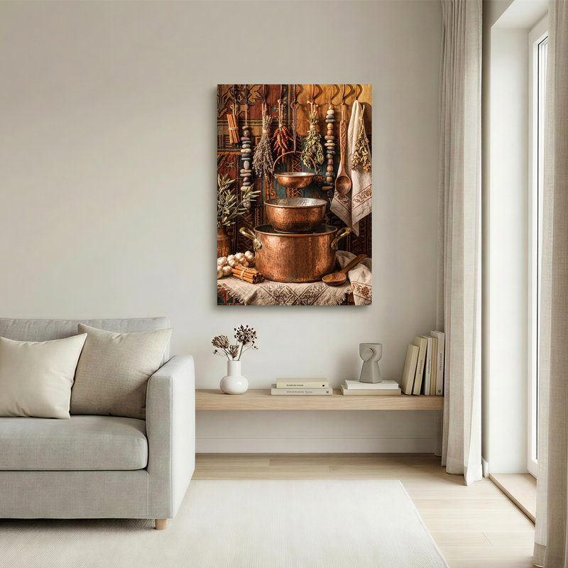 Art mural en toile empilée avec des herbes séchées et des épices, H 48 po x l 32 po