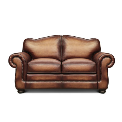 Causeuse à accoudoirs roulés en cuir véritable de 68 po Buckingham