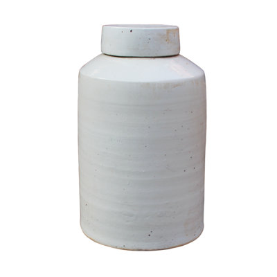 19 in H Busan White Round Tea Jar Large Porcelain