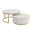 Table basse gigogne moderne cannelée avec tiroir en blanc et or 31,5 po Modern