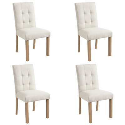 Wooden Dining Chairs Set Of 4, Modern Dining Room Chairs With Back, Fabric Kitchen Side Chairs With Wood Legs, Beige + Natural