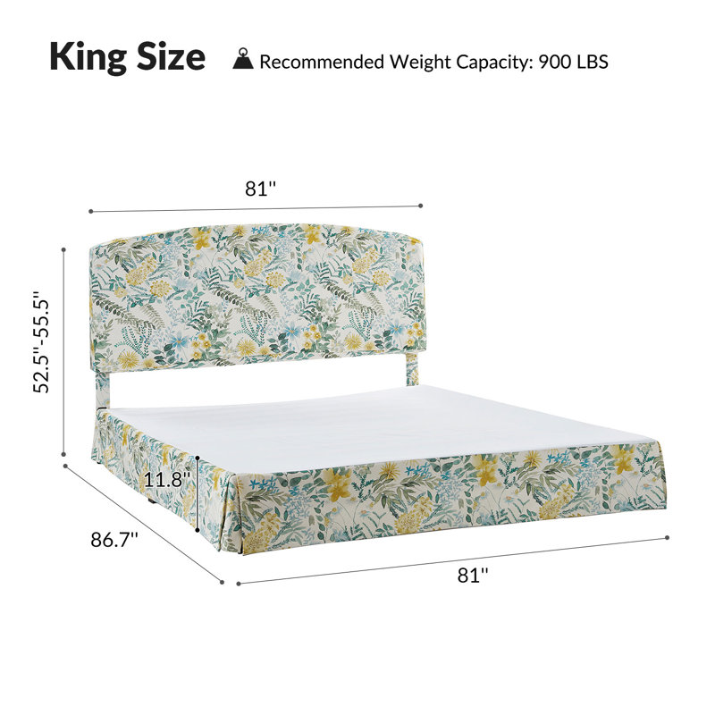 Harutiun Upholstered Platform Bed with Washable Slipcover and Adjustable Headboard, King, Pattern Spring