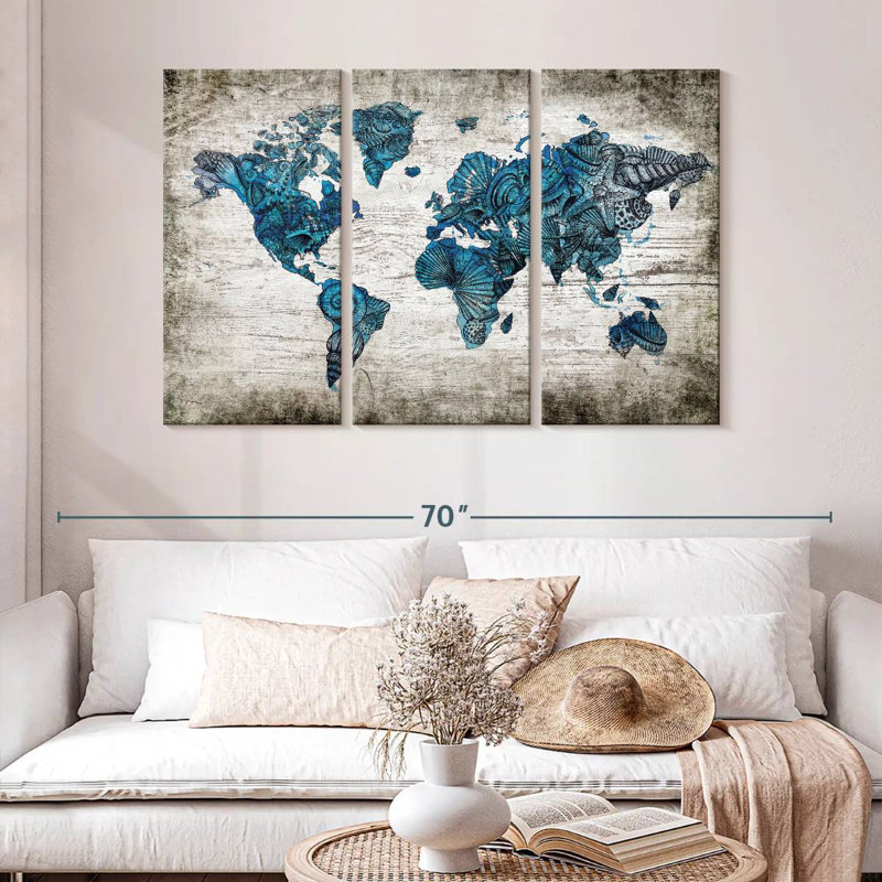 Aliaz Rustic Nautical World Map, 32" H x 50" W