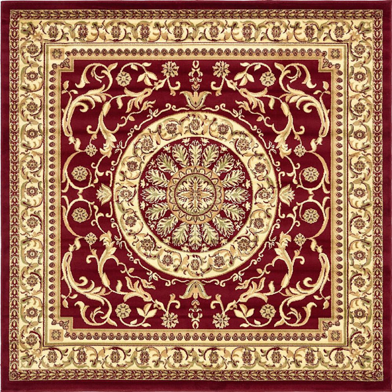 Tapis à motif oriental rouge Royale, Carré 8 pi