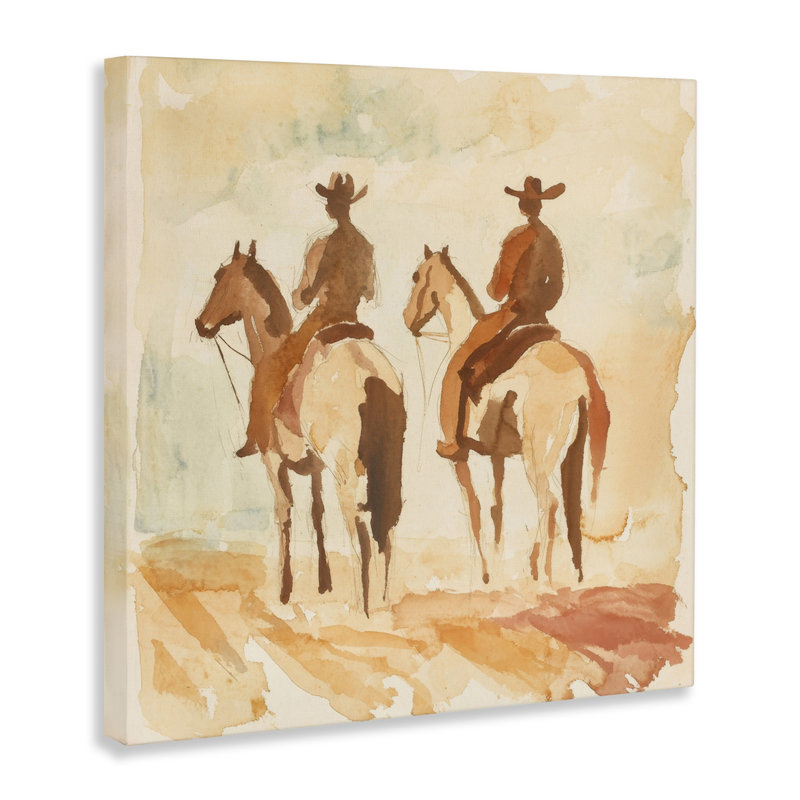 «Western Watercolor Cowboys Left Canvas» par Petal Prints Design, H 36 po x l 36 po