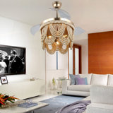 Dayzhane 42in. Boho Retractable Ceiling Fan with Light, 6-Speed Farmhouse Ceiling Fan for Living Room